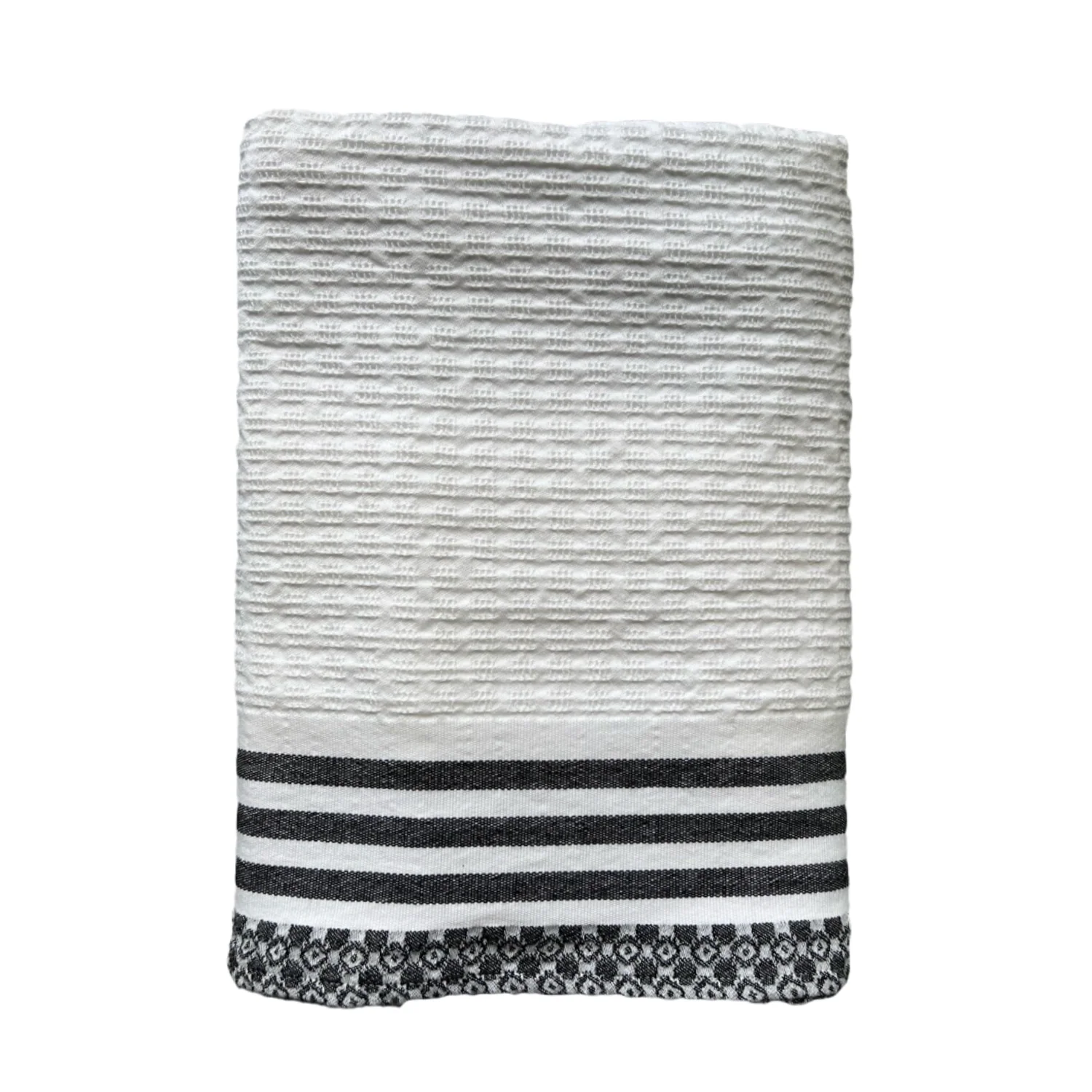 Salt White/Grey Fringed Waffle Cotton Towels - Image 4