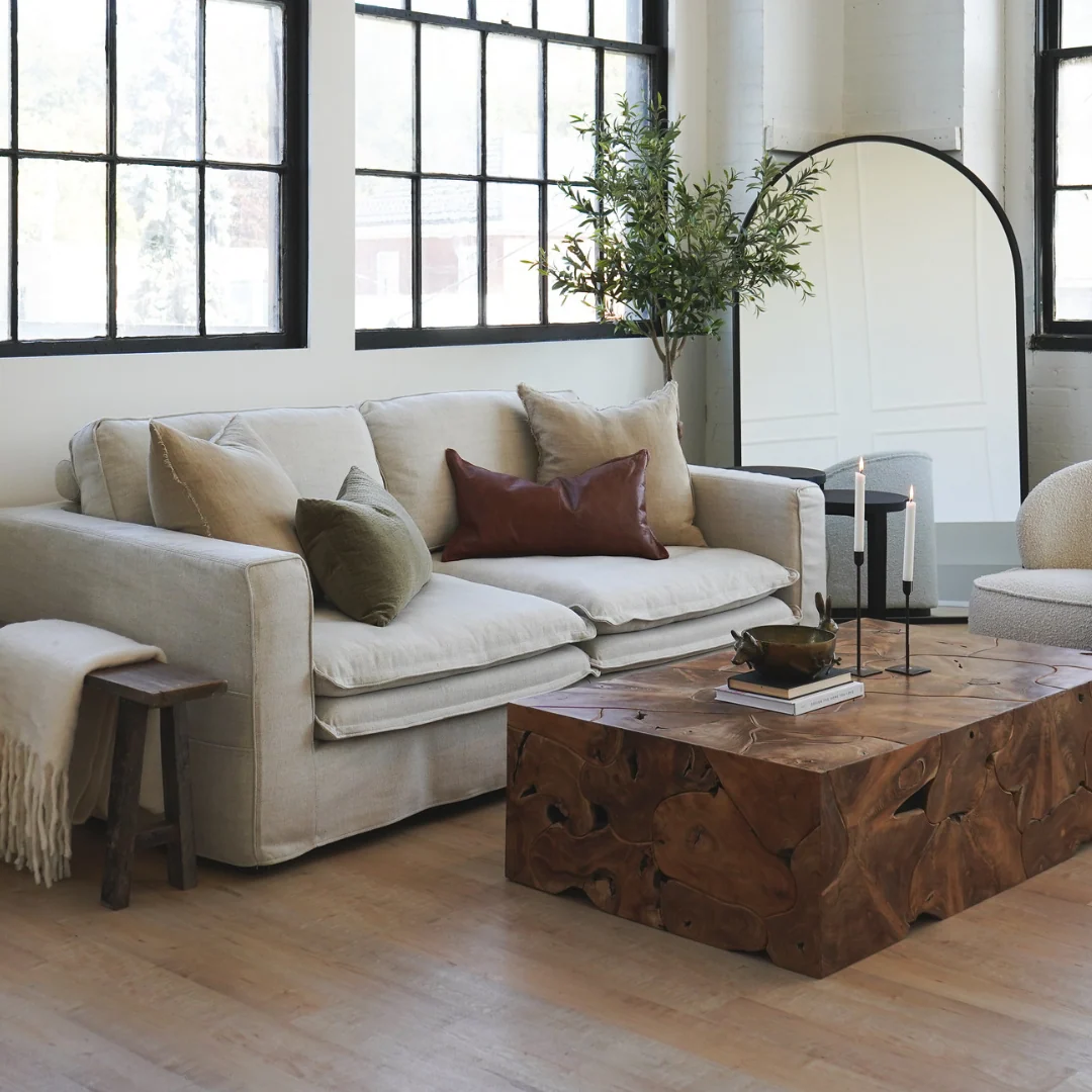 Santa Monica 88" Linen Natural Slipcover Sofa - Image 3