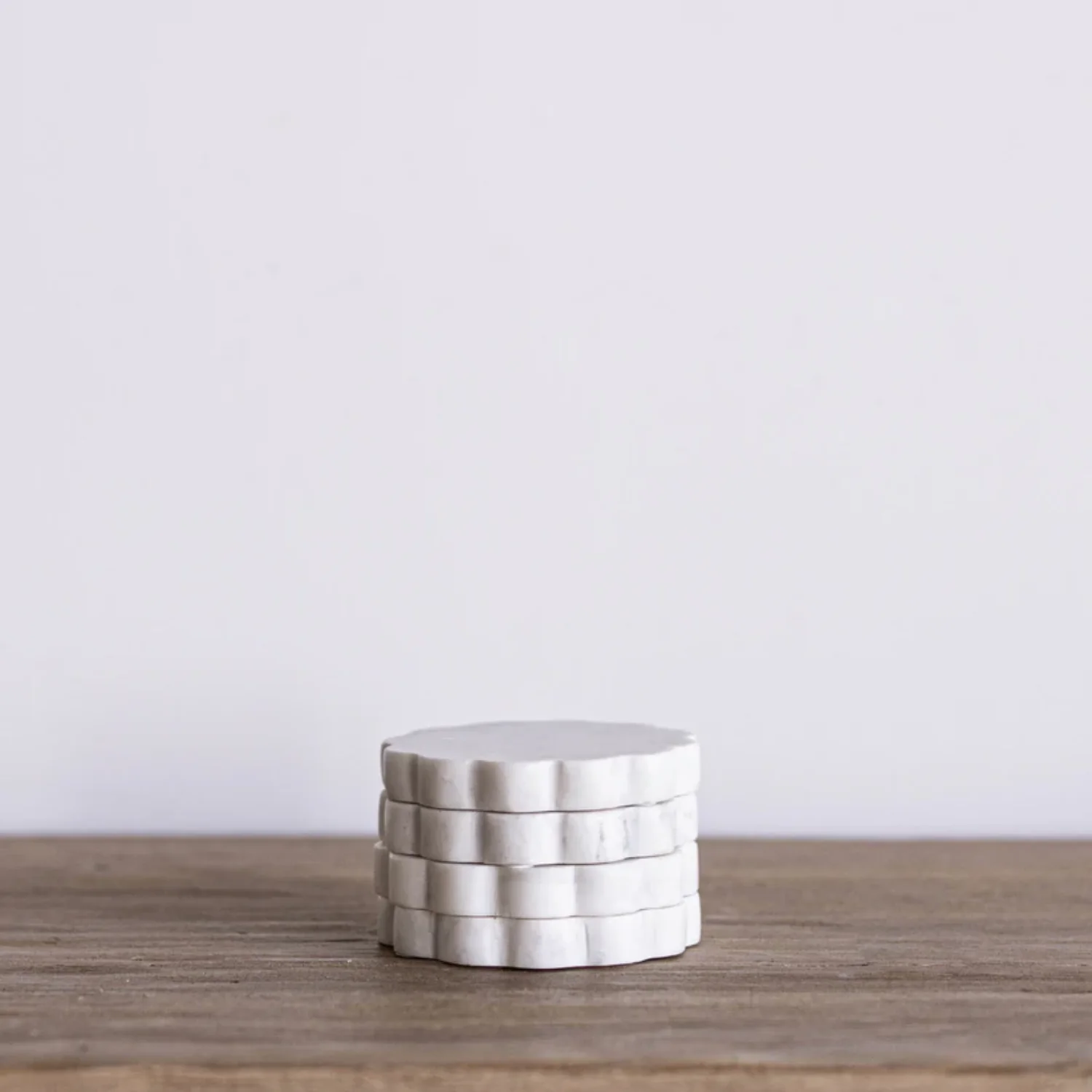 Scalloped Marble Coasters (Set of 4)- White - Image 2