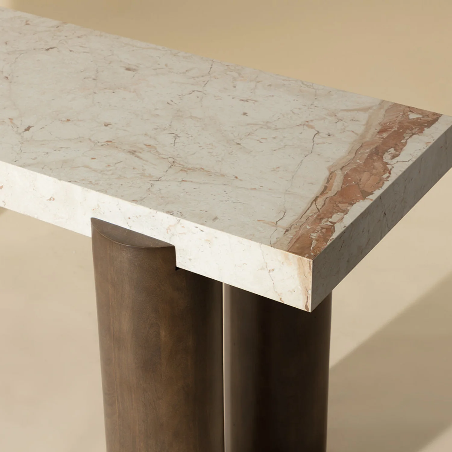 Silos Crema Marble/Wood Console Table - Image 2