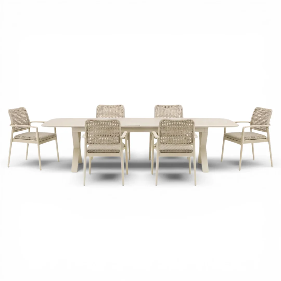 Simcoe Ceramic Outdoor 98/122" Dining Set - Beige - Image 8