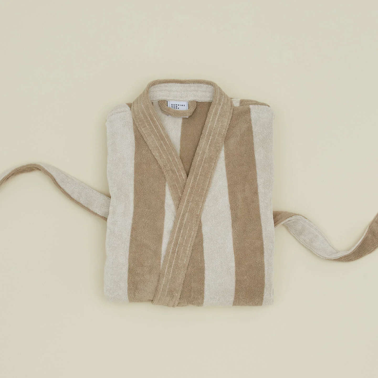 Sorrento Striped Terry Cotton Bath Robe - Ivory/Flax - Image 3