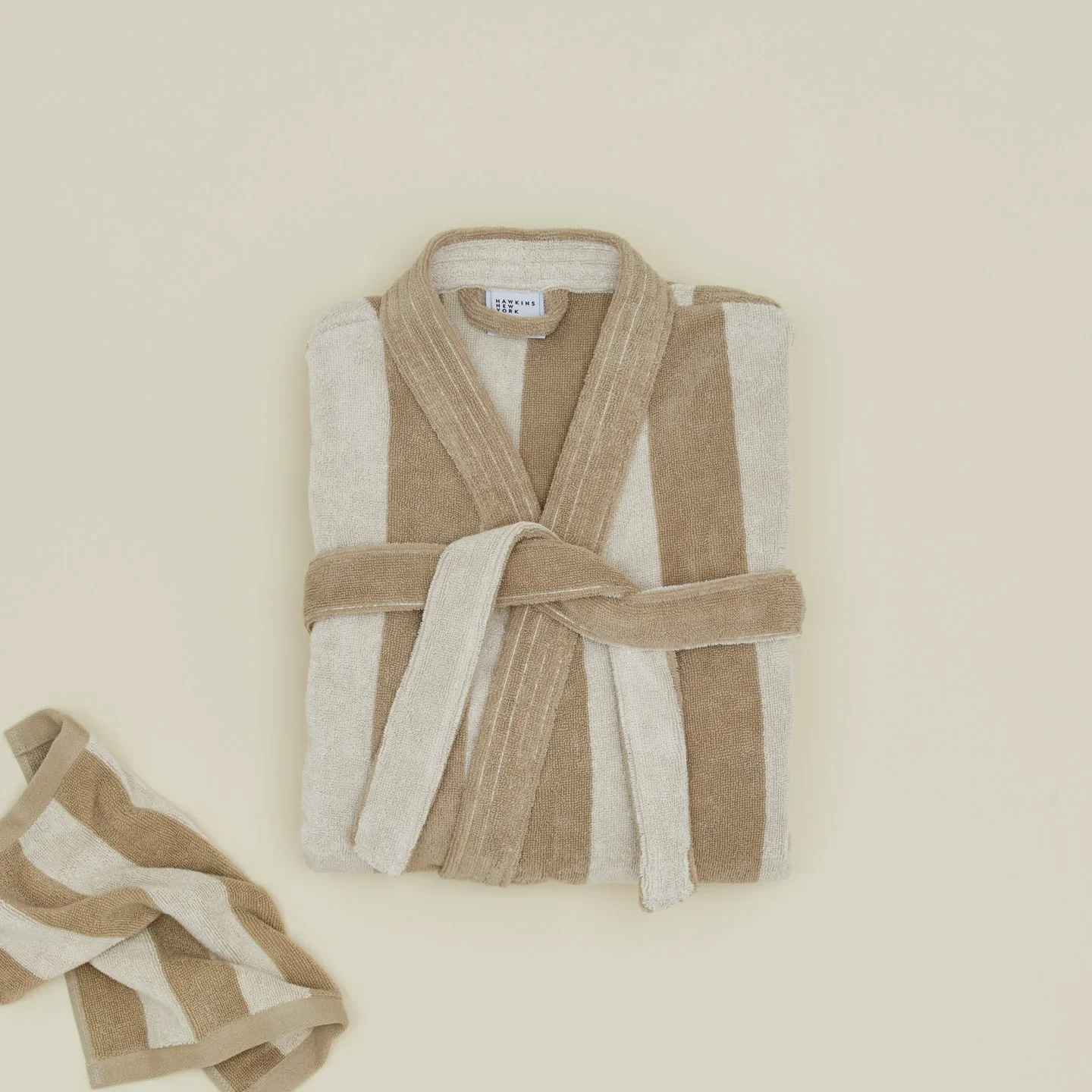 Sorrento Striped Terry Cotton Bath Robe - Ivory/Flax - Image 4