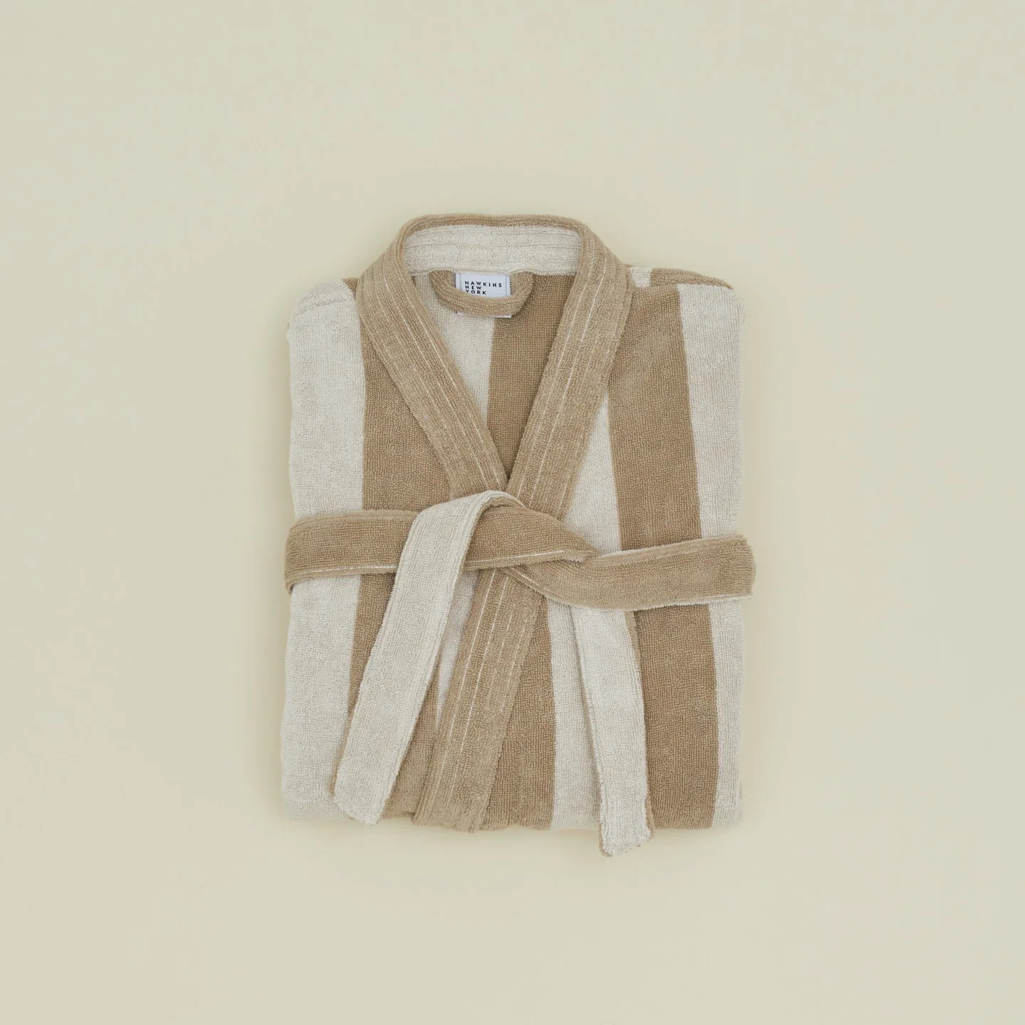 Sorrento Striped Terry Cotton Bath Robe - Ivory/Flax - Image 5