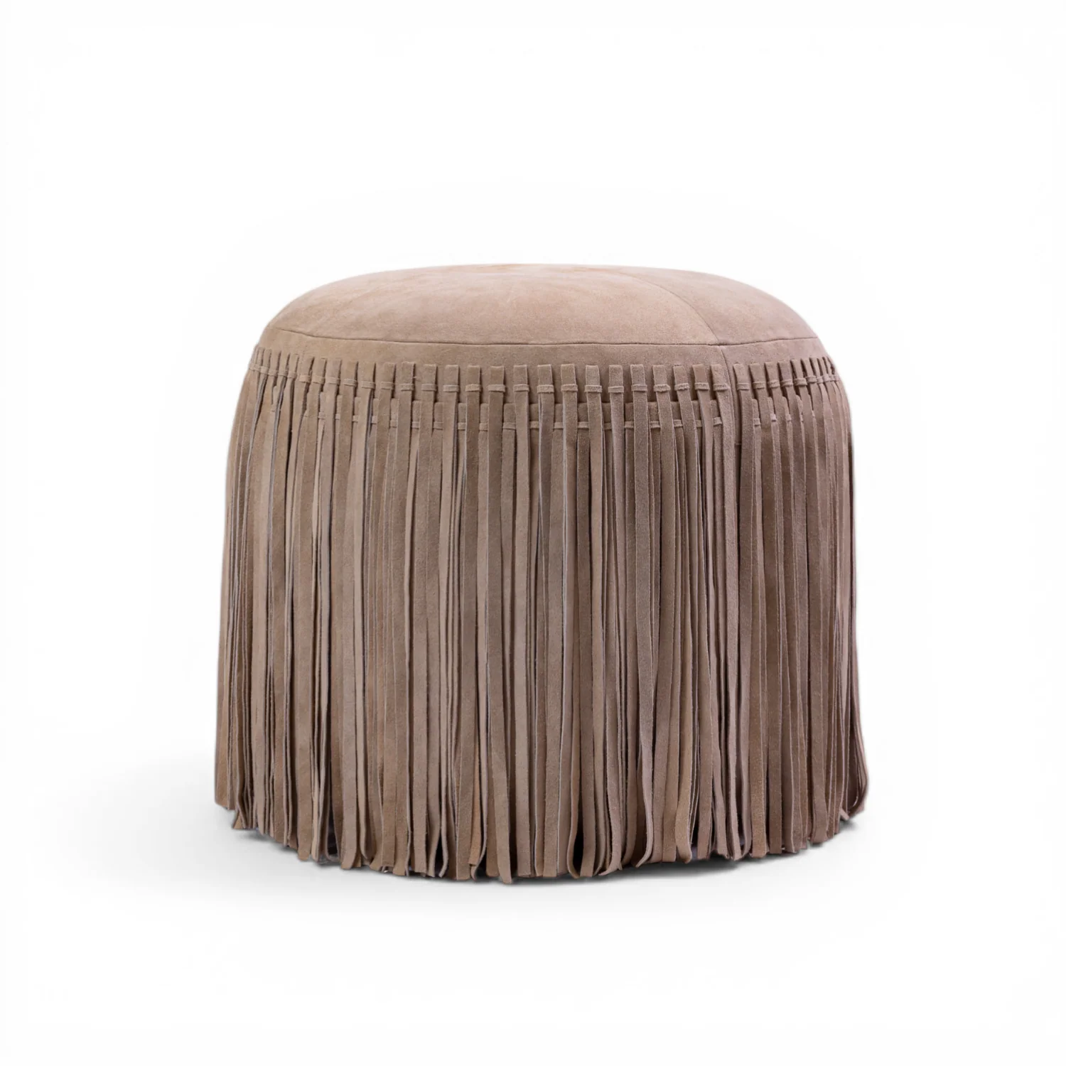 Suede Fringe Round Ottoman - Taupe - Image 4