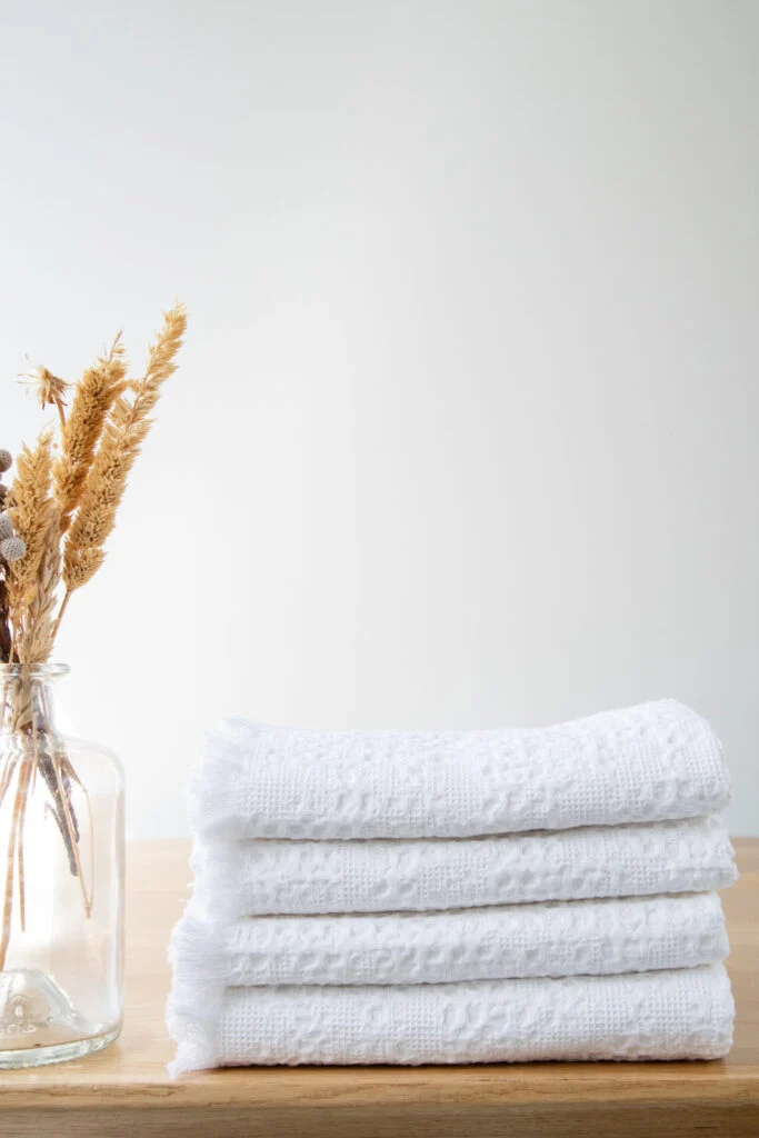 Waffle White Woven Fringed Towels - Image 3